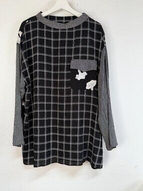 VINTAGE Carole Little Saint-Tropez West Plaid Floral Mixed Media Top Lagenlook 8